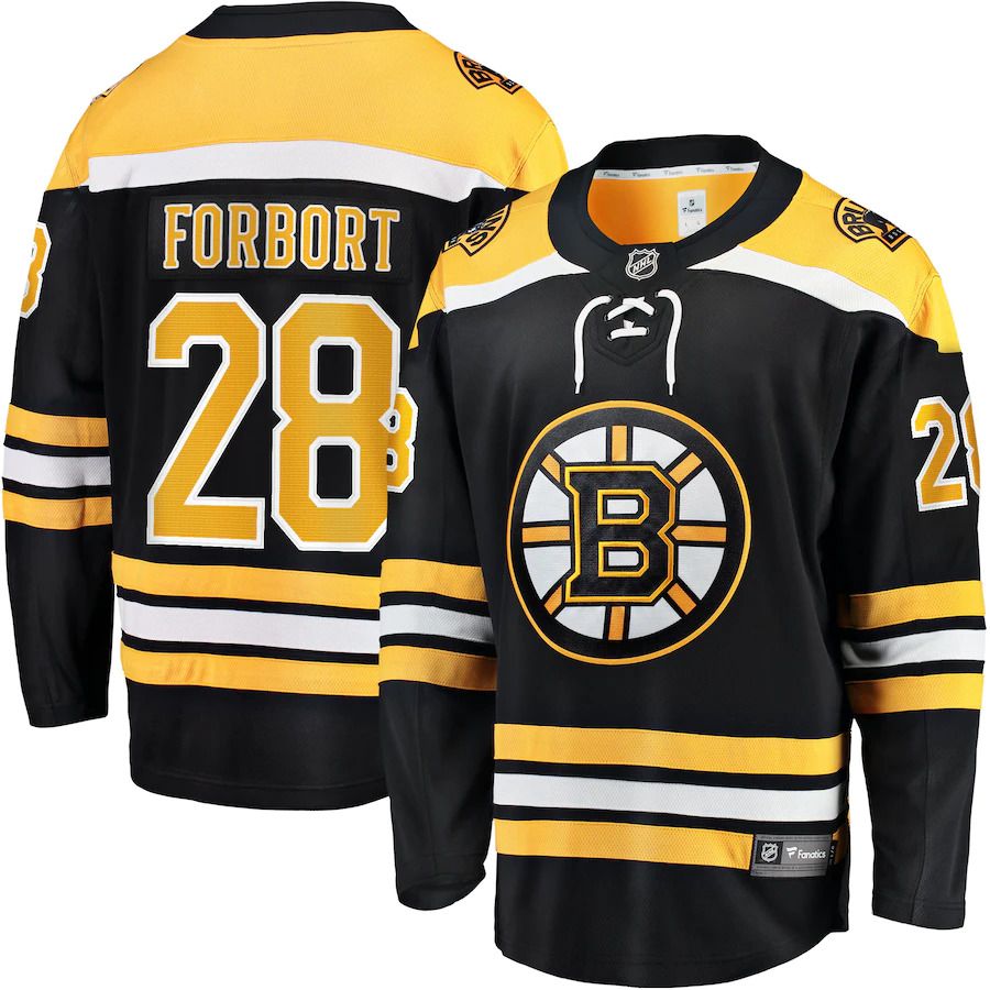Men Boston Bruins #28 Derek Forbort Fanatics Branded Black Home Breakaway Player NHL Jersey